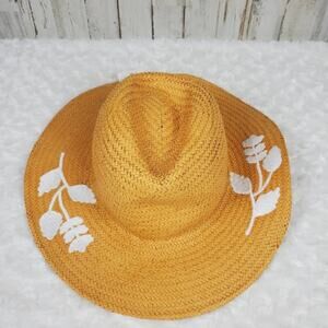 Time And True Embroidered Casual Everyday Floppy Hat Brand New Women Tan White